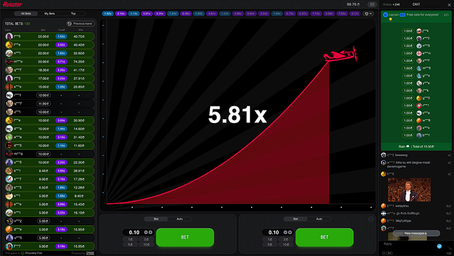 Interface du jeu Aviator par Spribe — multiplicateur en cours